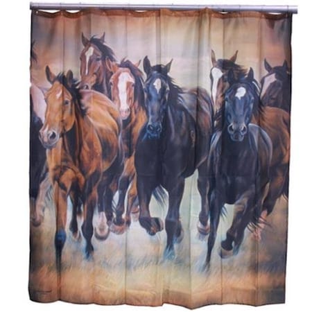 DLC 62015 Traveling Team Rustic Galloping Horses Fabric Shower Curtain - 0.1 X 70.75 X 70.75 In.